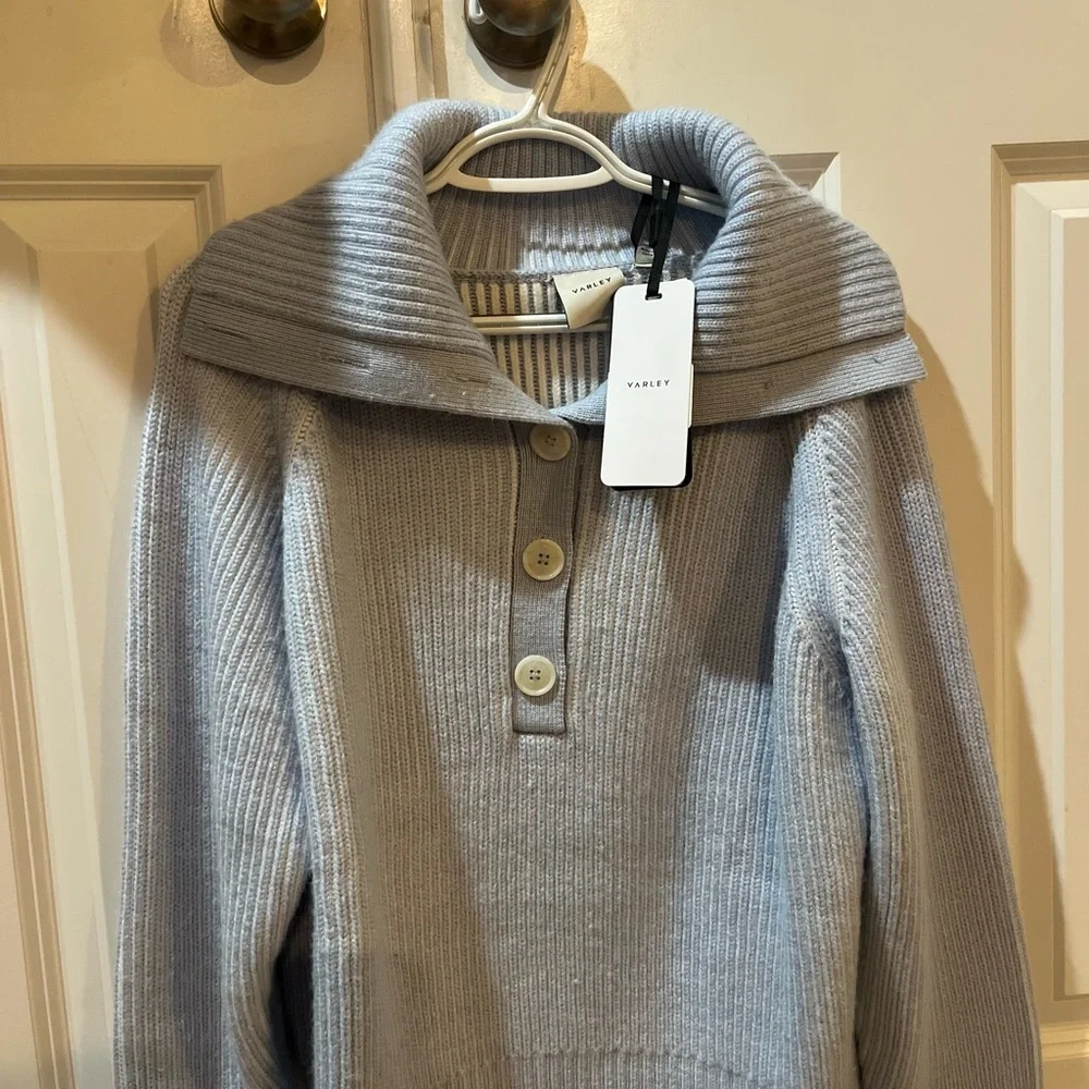 Varley Light Blue Ribbed Button-Up Sweater - Picture 14 of 16